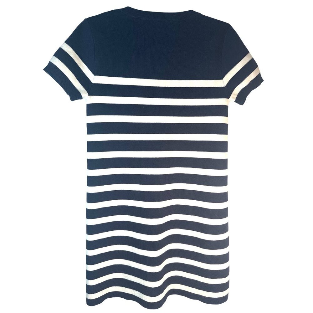 ZARA Navy & White Small Striped Short Sleeve Button Front Shift Dress - Picture 2 of 14